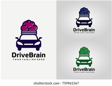 Drive Brain Logo Template Design. Creative Vector Emblem for Icon or Design Concept