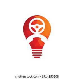Diseño del logotipo vectorial de la forma de la bombilla de llamada de la unidad. Símbolo o icono de la rueda de dirección y del teléfono