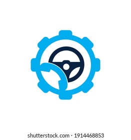 Drive call gear shape concept vector logo design. Steering wheel and phone symbol or icon.