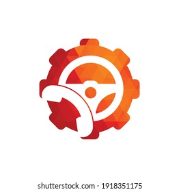 Drive call gear shape concept vector logo design. Steering wheel and phone symbol or icon.