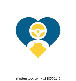 Drive call heart shape concept vector logo design. Steering wheel and phone symbol or icon	