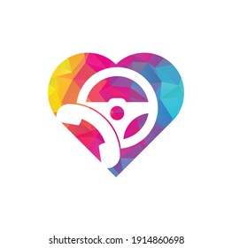 Conduce el diseño del logotipo vectorial de forma de corazón. Símbolo o icono de la rueda de dirección y del teléfono