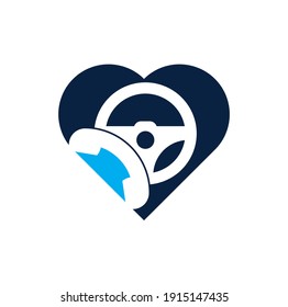 Conduce el diseño del logotipo vectorial de forma de corazón. Símbolo o icono de la rueda de dirección y del teléfono