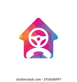 Drive call home shape concept vector logo design. Steering wheel and phone symbol or icon	