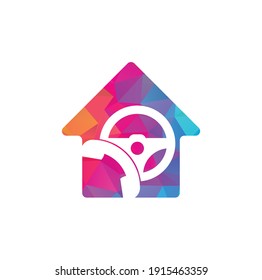 Drive call home shape concept vector logo design. Steering wheel and phone symbol or icon	