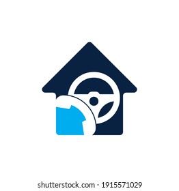 Drive Call Home Form Konzept Vektor Logo Design. Lenkrad- und Telefonsymbol oder -symbol	