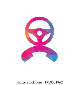 Rufen Sie das Vektorlogo-Design auf. Lenkrad und Telefonsymbol oder Symbol.	