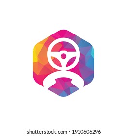 Drive call vector logo design. Steering wheel and phone symbol or icon.	