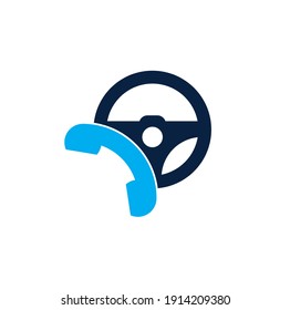Drive call vector logo design. Steering wheel and phone symbol or icon.