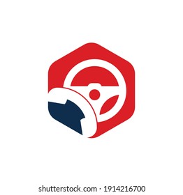 Drive call vector logo design. Steering wheel and phone symbol or icon.