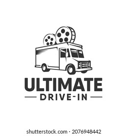 drive in cinema, car, roll movie, film entertainment logo inspiration