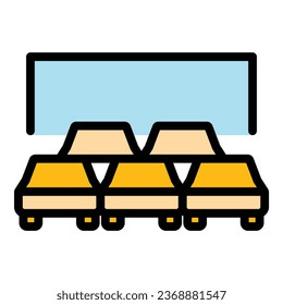 Drive cinema icon outline vector. Open air show. Car scree color flat