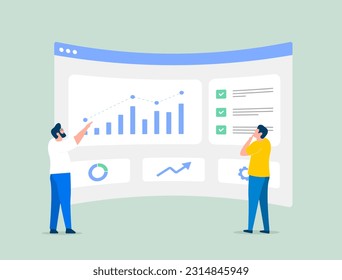 Drive digital marketing success with effective business strategies, campaigns and SEO. Male marketers analyze marketing dashboard with growing charts. Maximize profits with profitable investments