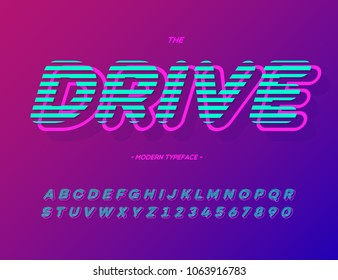 Drive font trend typography. Alphabet modern colorful style for decoration, t shirt, animation, poster, printing, book. Cool typeface. Vector Illustration 10 eps