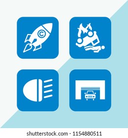 drive icon. 4 drive set with car, speed, car lights and accident vector icons for web and mobile app