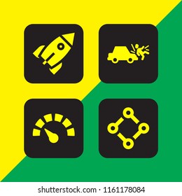 drive icon. 4 drive set with rocket, share, accident and car vector icons for web and mobile app