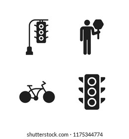 drive icon. 4 drive vector icons set. road sign, traffic light and bicycle icons for web and design about drive theme