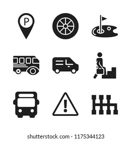 drive icon. 9 drive vector icons set. golf, delivery truck and parking location icons for web and design about drive theme
