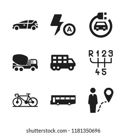 drive icon. 9 drive vector icons set. electric car, auto flash and transportation truck icons for web and design about drive theme