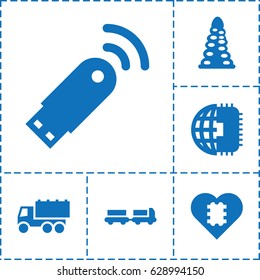 Drive icon. set of 6 drive filled icons such as truck with luggage, tunnel, truck, usb signal, CPU in heart