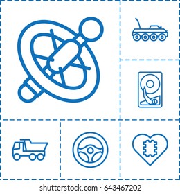 Drive icon. set of 6 drive outline icons such as truck, hard disc, military car, steering wheel, wheel