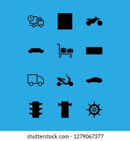 drive icon set about car, truck, long car and steering wheel vector set
