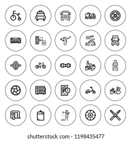 Drive icon set. collection of 25 outline drive icons with bicycle, brake, bus, electric car, golfer, hard disk, harddrive, pendrive, school bus icons. editable icons.