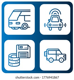 drive icon set. Collection of Bus, Autonomous car, Floppy disk, Jeep icons