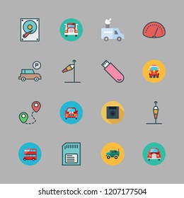 drive icon set. vector set about memory card, wind sign, bus and hard disk icons set.