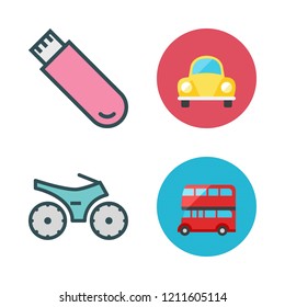 drive icon set. vector set about car, bus, motorcycle and pendrive icons set.