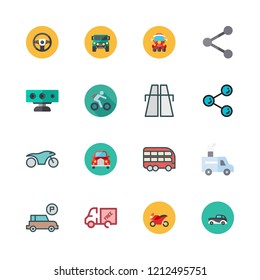drive icon set. vector set about bicycle, tuk tuk, truck and car icons set.
