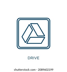 Laufwerksymbol. Dünne lineare Laufwerkskurve Symbol einzeln auf weißem Hintergrund. Zeilensymbol für Vektorantrieb, Symbol für Web und Mobile