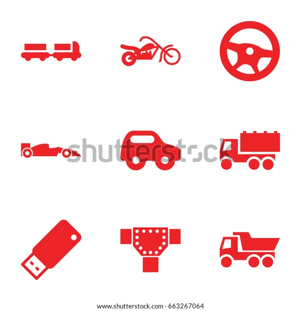 Drive icons set. set of 9 drive filled icons\
such as truck with luggage, road, toy car, truck, usb drive, sport\
car, motorcycle