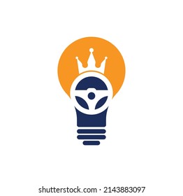 Drive King Bulb Konzept Vektor Logo Design. Steuerungs- und Kronsymbol.