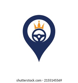 Drive king gps concept vector logo design. Steering and crown icon.	