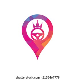 Drive king gps concept vector logo design. Steering and crown icon.	