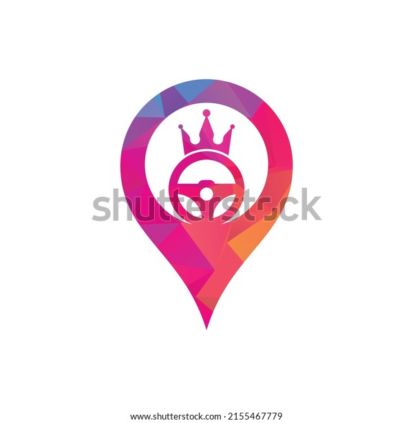 Drive king gps concept vector logo design.
Steering and crown
icon.	