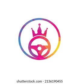 Drive king vector logo design. Steering and crown icon.	