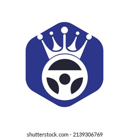 Drive king vector logo design. Steering with road and crown icon.