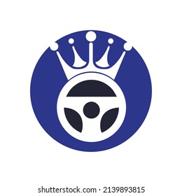 Drive king vector logo design. Steering with road and crown icon.