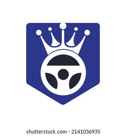 Drive king vector logo design. Steering and crown vector icon.	