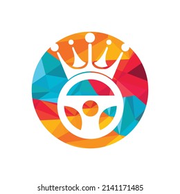 Drive king vector logo design. Steering and crown vector icon.	