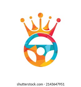 Drive king vector logo design. Steering and crown vector icon.	