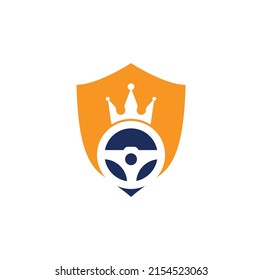 Drive king vector logo design. Steering and crown icon.