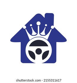 Drive king vector logo design. Steering with crown and home icon.	