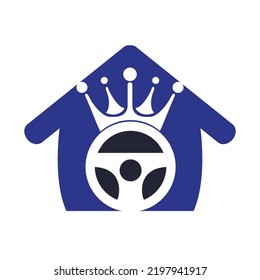 Diseño del logo del vector del vector del disco. Dirección con corona e icono de casa.	