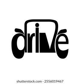 Drive logo. The word drive is made in the form of a car. Vector illustration in black isolated on a white background