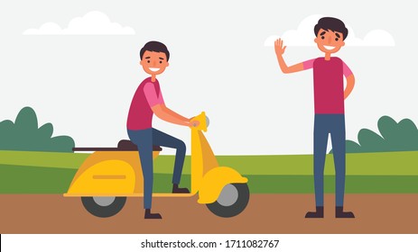 drive a motorcycle Father Son Activities Perfect Family Bonding spend time together.children is essential to their growth and development and to the type of human.vector illustration in flat cartoon.