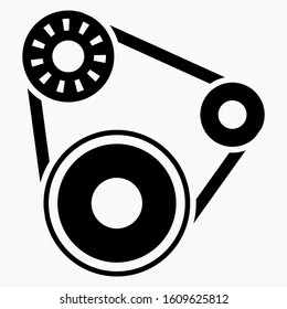 Drive pulley icon. The mechanism of the motor. Engine illustration. Belt and gears. Vector icon.