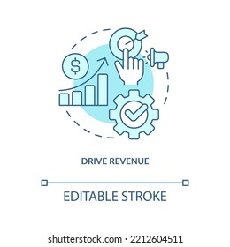 Fahren Sie mit dem Symbol für das einkommenswerte türkisfarbene Konzept fort. Einkommenswachstum der Unternehmen. Finanzielle Errungenschaften abstrakte Idee dünne Linie Illustration. Einzeln Umrisszeichnung. Bearbeitbarer Strich. Arial, Myriad Pro Fett Schriftarten verwendet